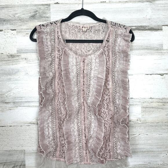 POL Tops - POL Women’s S Light Pink Lace Sleeveless Cotton Lightweight Top Lace Blouse NEW